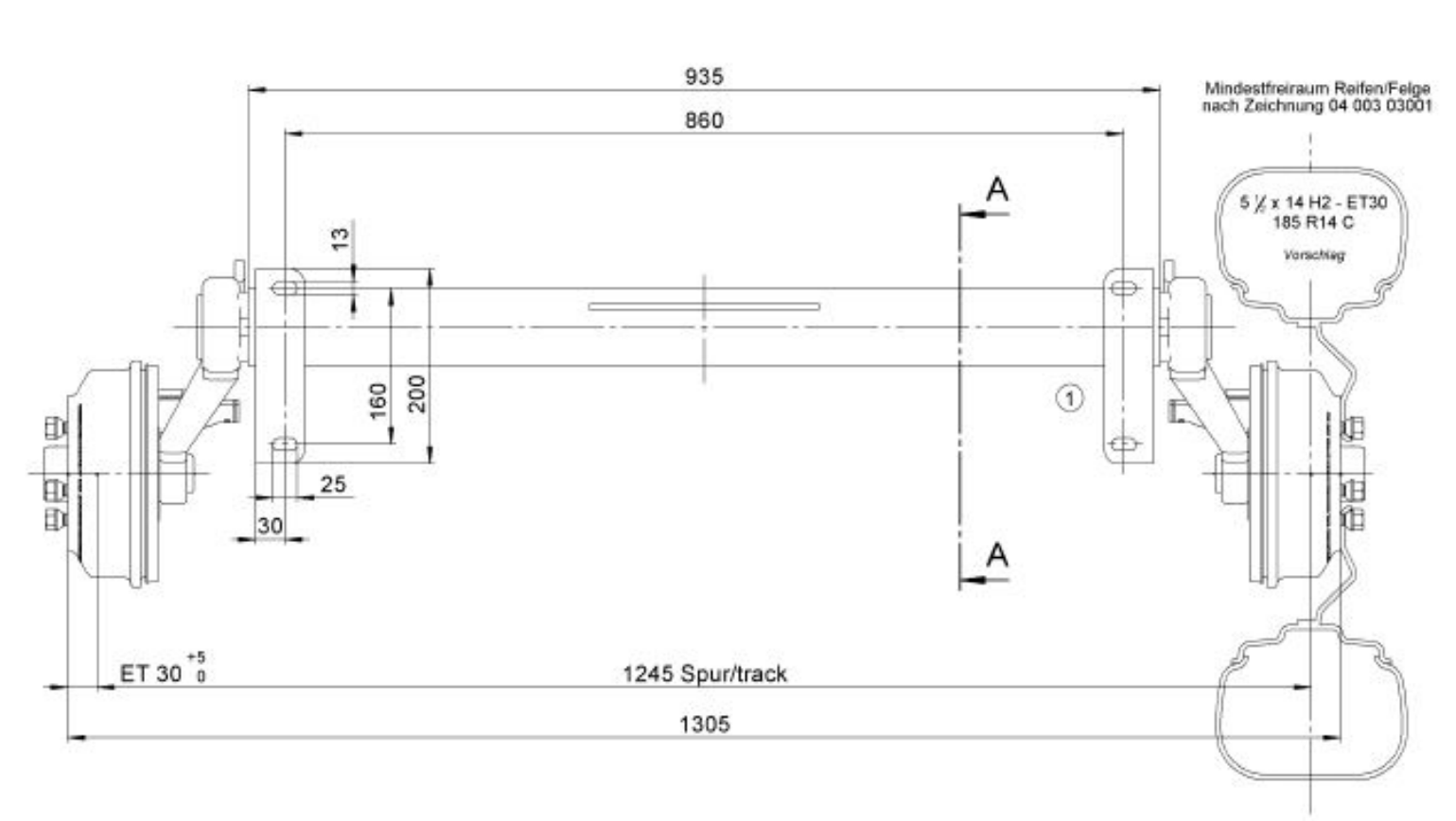 BPW aksel 1350kg - 4x100 - a:860 c:1305