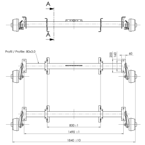 ALKO tandem aksel 2000kg 4x100 a:1490 c:1840