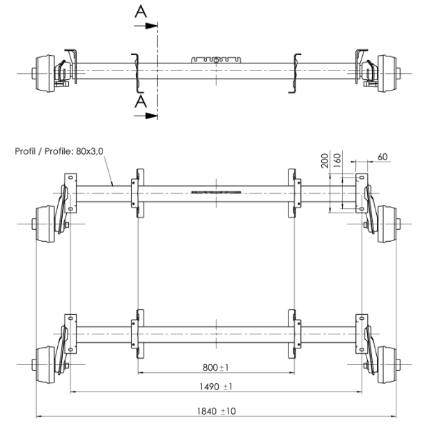 ALKO tandem aksel 2000kg 4x100 a:1490 c:1840