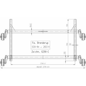 AL-KO tandem aksel 2000kg  4x100 A:1744 C:2278 Brenderup b�dtrailer