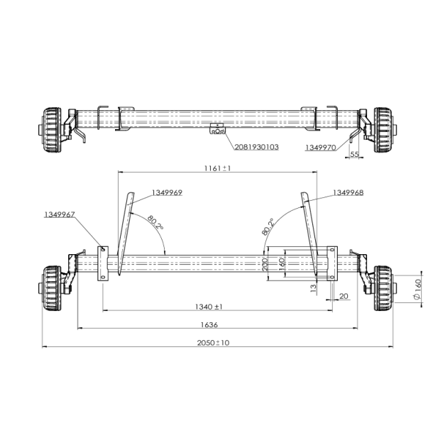 Alko aksel 1350 kg 5x112 A 1340 mm C 2050 mm