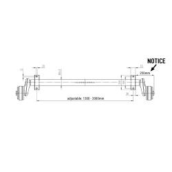 UNIVERSAL-ALKO-ACHSE - HALBACHSE - JUSTIERBAR 1300 - 2000mm MIT BREMSE 1350 KG 5X112