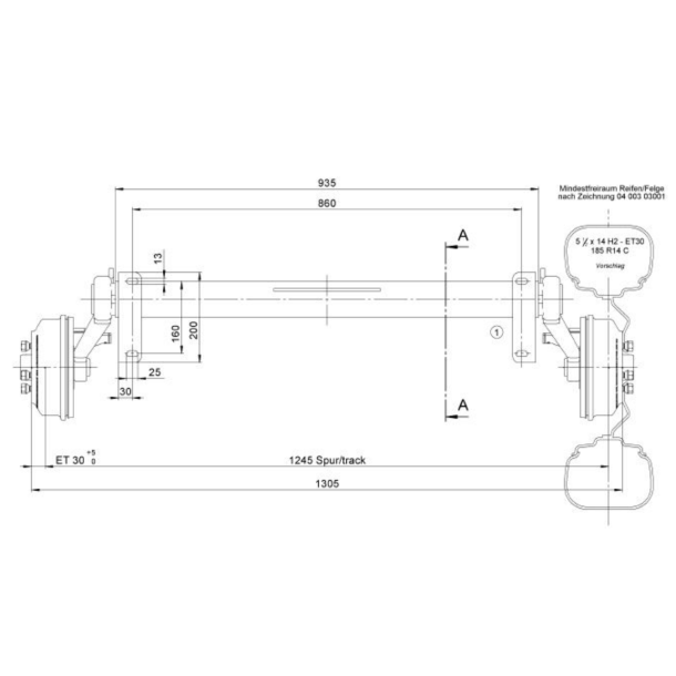 BPW aksel 1350kg - 4x100 - a:860 c:1305
