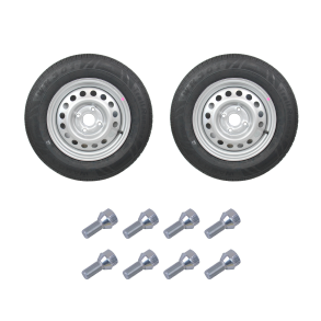 2 STK. KOMPLETTE HJUL 155/80R13 4X100 500KG INKL. 8 HJULBOLTE - KAMPAGNE