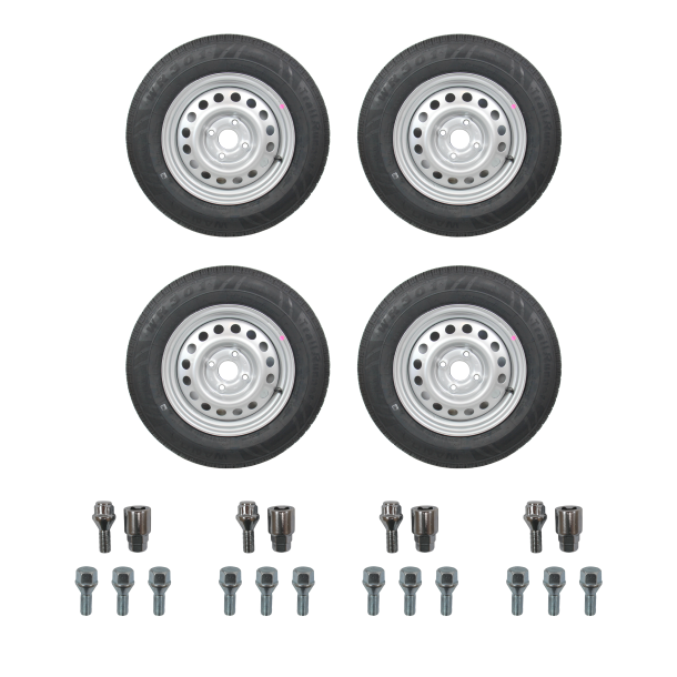 4 STK. KOMPLETTE HJUL 155/80R13 4X100 500KG INKL. 4 HJULBOLTES�T MED L�SEBOLT - KAMPAGNE