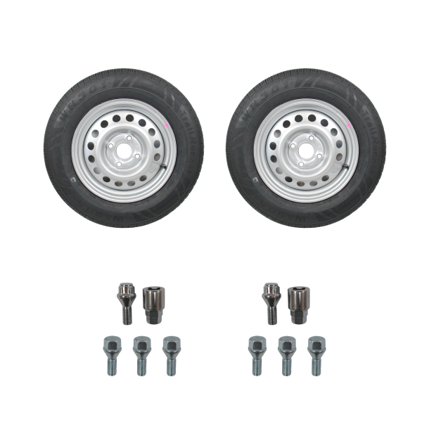 2 STK. KOMPLETTE HJUL 155/80R13 4X100 500KG INKL. 2 HJULBOLTES�T MED L�SEBOLT - KAMPAGNE