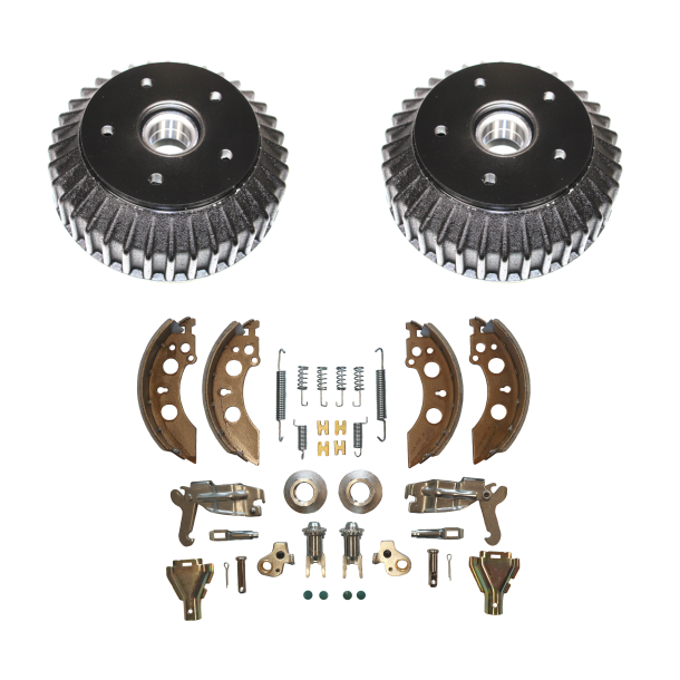 2 x Bremsetrommel m/kj�leribber + renoveringssett til AL-KO 200x50 mm - 5x112 - 1500 kg