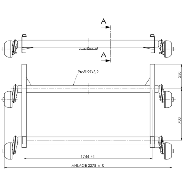 ALKO AXEL TANDEM 2500KG 5X112 A:1744 C:2278